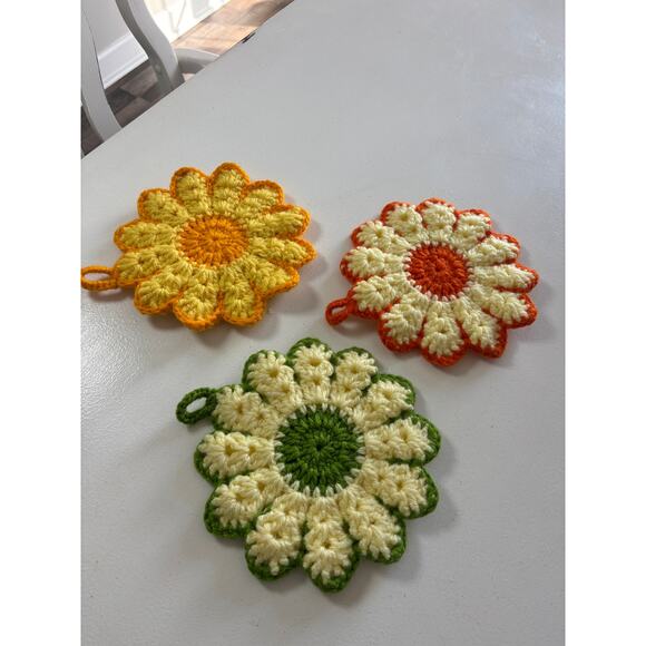 Handmade Other - Vtg inspired Layered Crochet Flower Pot holders 3 handmade retro cottagecore